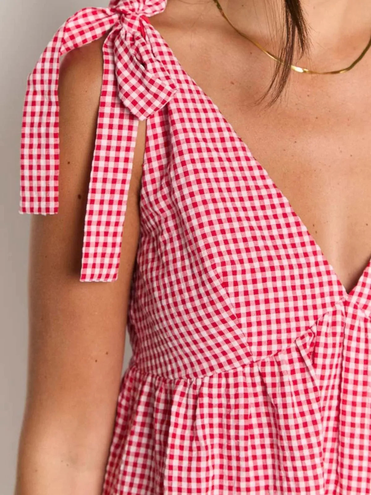 Gingham Plaid Lace-up V-neck Bow A-line Dress for Daily Holiday Vacation Wear