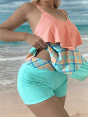 Gingham Plaid Patchwork Medium Rise Tankini