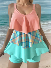 Gingham Plaid Patchwork Medium Rise Tankini