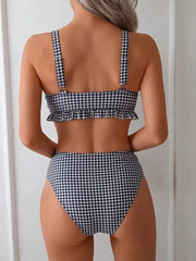 Gingham Plaid Ruffles Spaghetti Strap Bikini 
