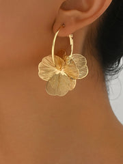 1PC Trendy Elegant Minimalist Fashion Double Layer Hollow Out Flower Design Dangle Party Earrings