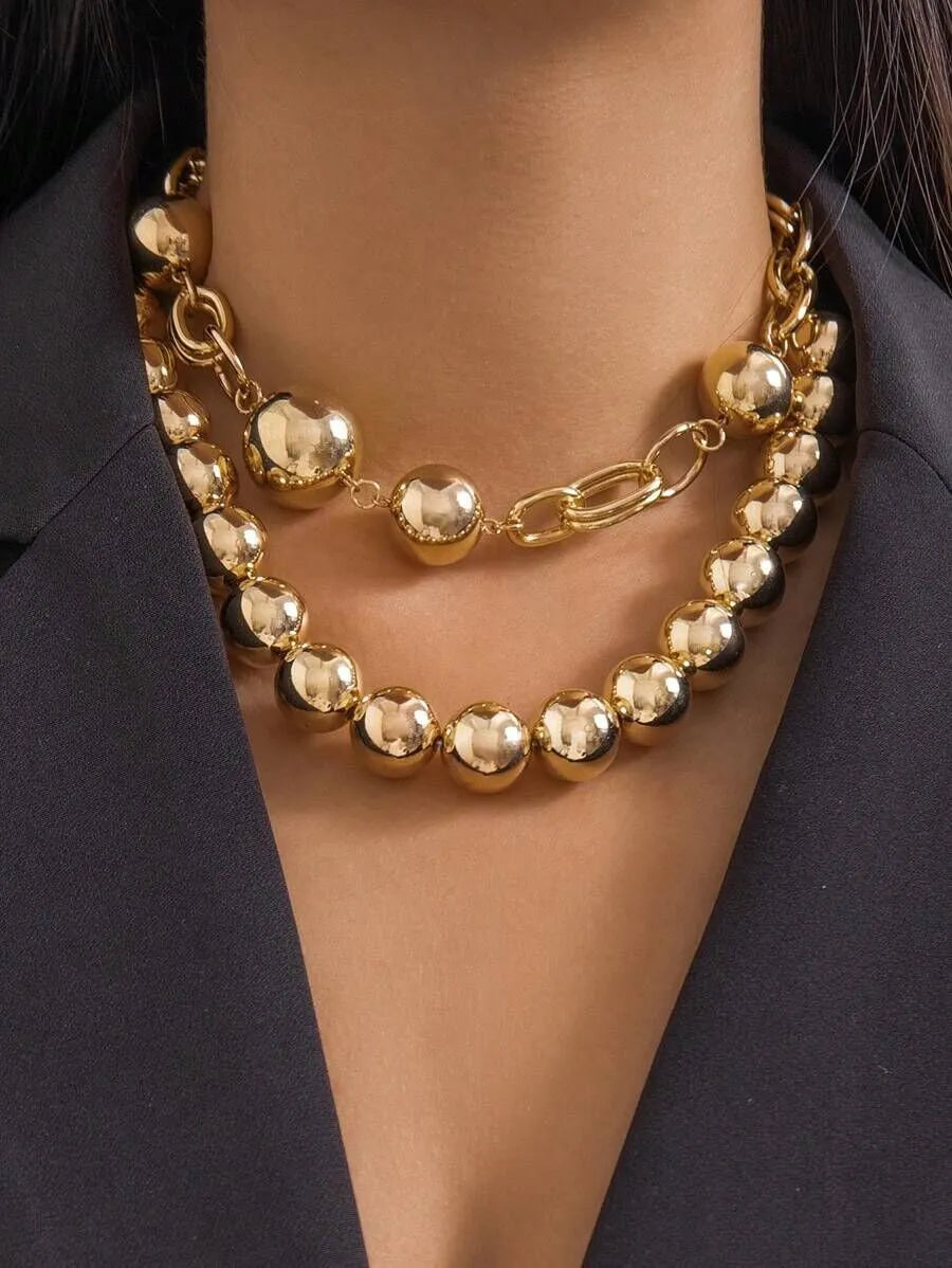 Glamorous Style 1 Pair Solid Metal Button Alloy Necklaces