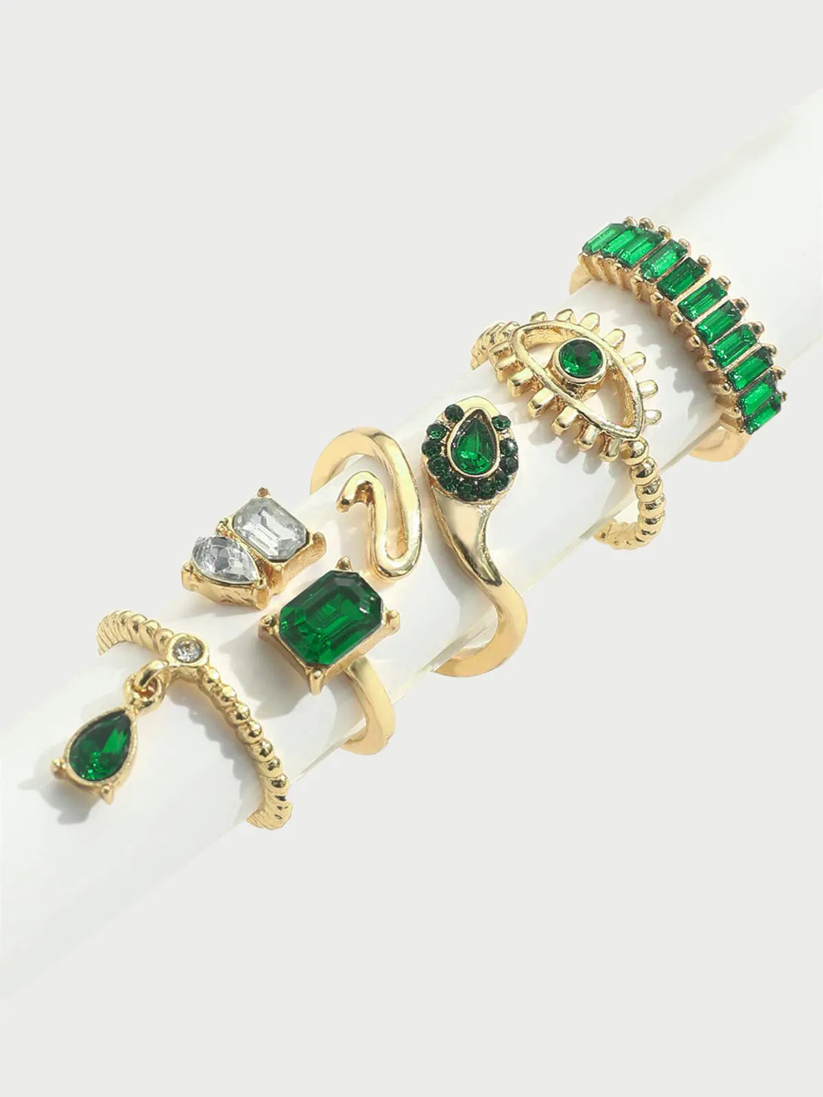 Glamorous Style 5pcs Solid Beading Alloy Teardrop Snake-Shaped Rings