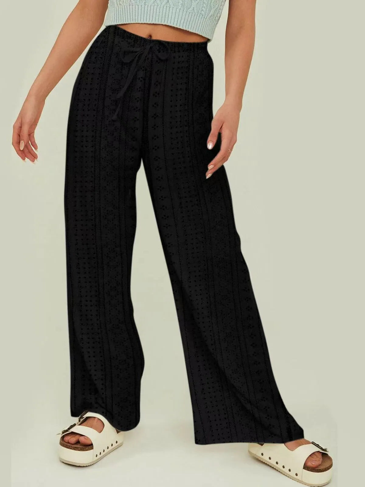 Gothic Lace Accent Distressed Hem Palazzo Pant