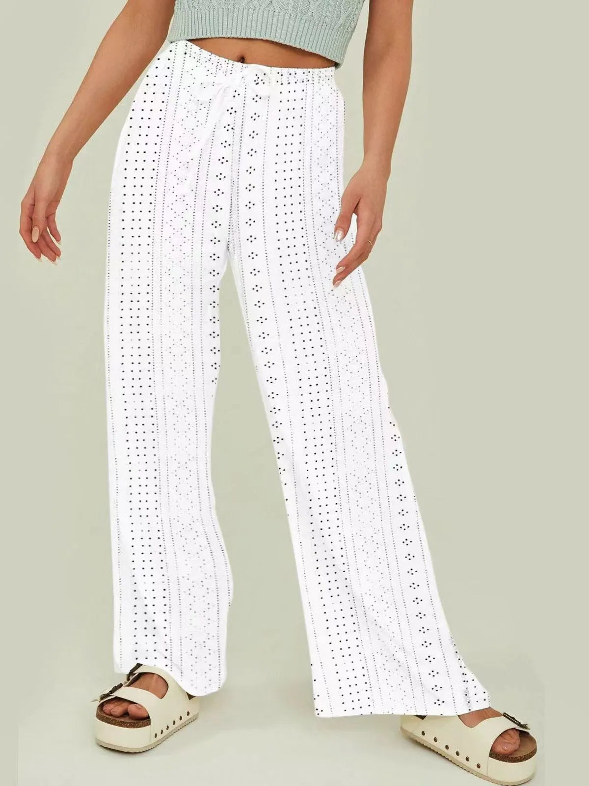 Gothic Lace Accent Distressed Hem Palazzo Pant