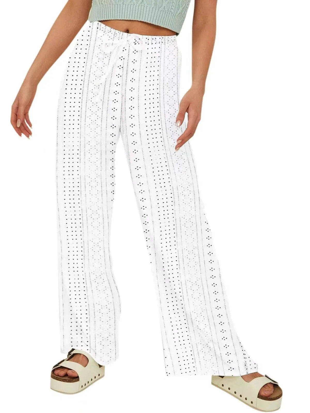 Gothic Lace Accent Distressed Hem Palazzo Pant