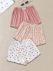 3-Pack Solid Heart Ditsy Floral Woven Fabric Short Pajama Bottom