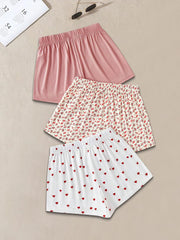 3-Pack Solid Heart Ditsy Floral Woven Fabric Short Pajama Bottom