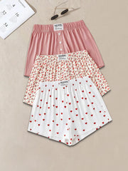 3-Pack Solid Heart Ditsy Floral Woven Fabric Short Pajama Bottom