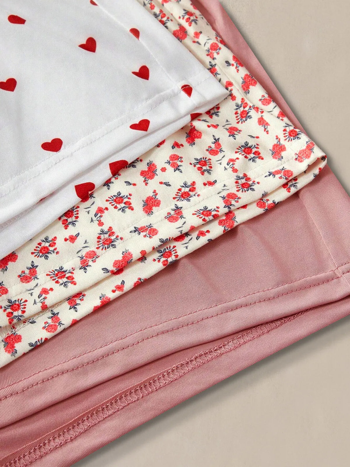3-Pack Solid Heart Ditsy Floral Woven Fabric Short Pajama Bottom