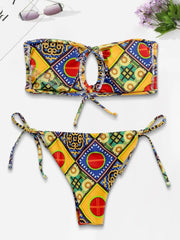 Graphic Backless Low Rise Strapless Bikini