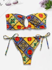 Graphic Backless Low Rise Strapless Bikini