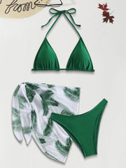 Leaff Print Backless Low Rise Bikini Sets