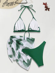 Leaff Print Backless Low Rise Bikini Sets