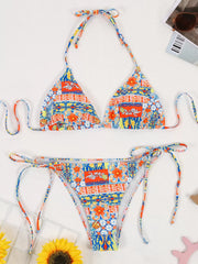 Tribal Backless Low Rise Halter Bikini