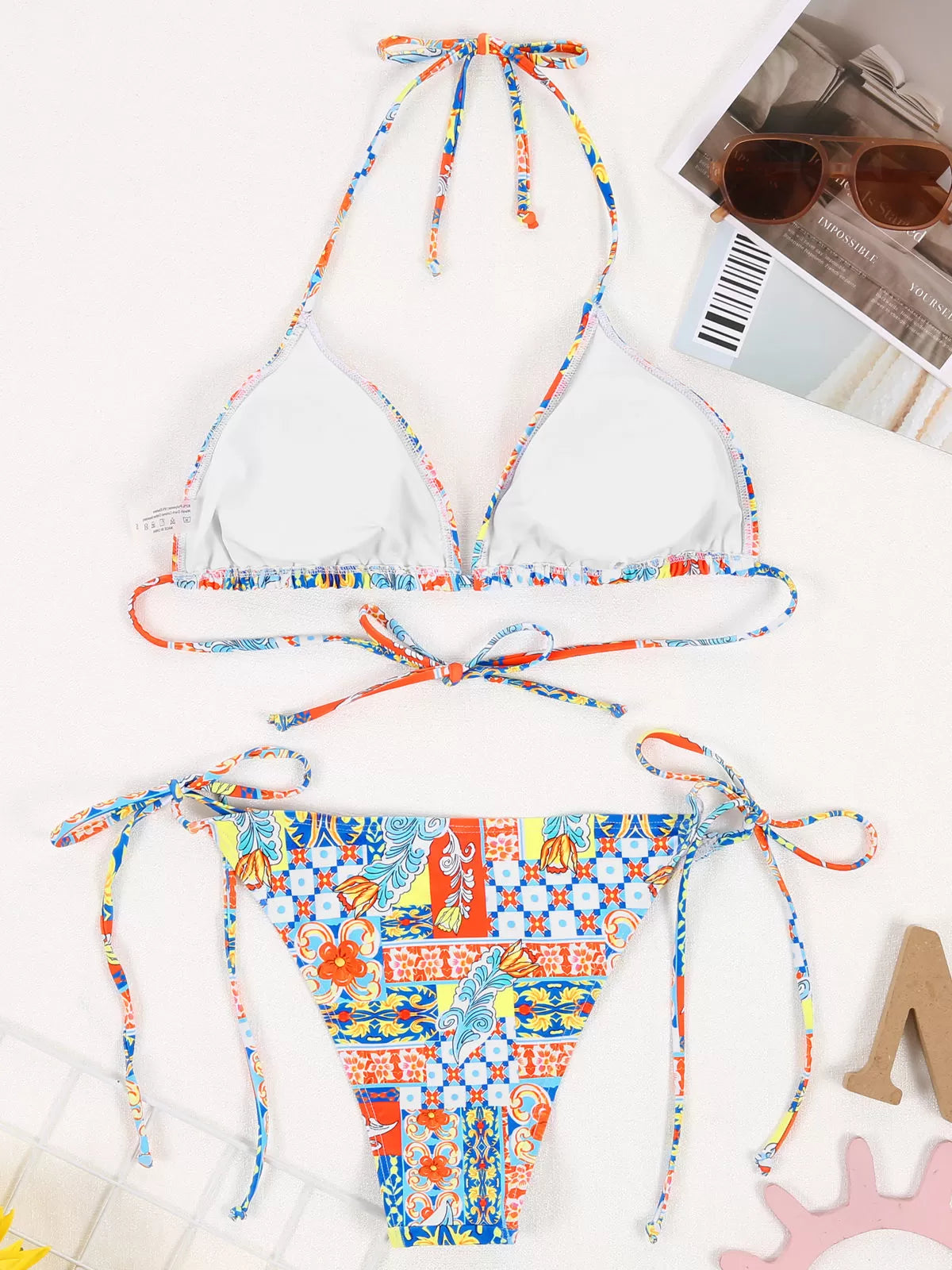 Tribal Backless Low Rise Halter Bikini