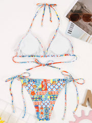 Tribal Backless Low Rise Halter Bikini