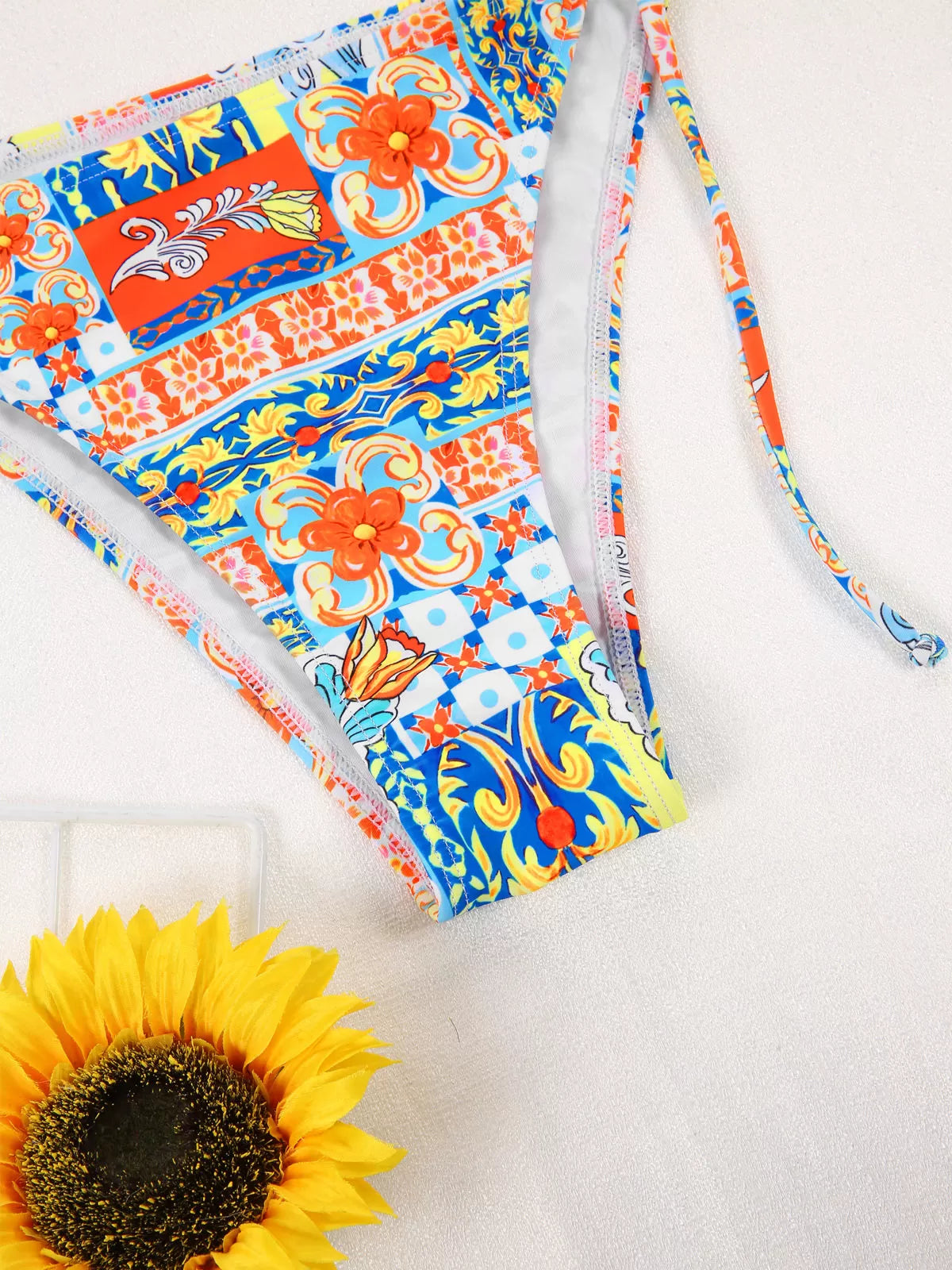 Tribal Backless Low Rise Halter Bikini