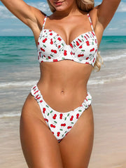 Graphic Cherry Spaghetti Strap Bikini
