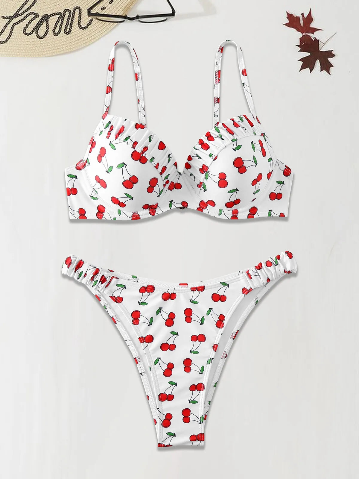 Graphic Cherry Spaghetti Strap Bikini