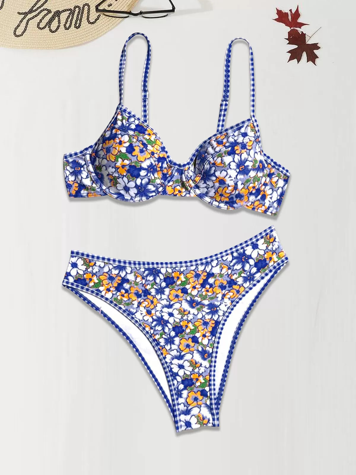 Graphic Flowers Spaghetti Strap Bikini 