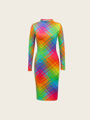 Graphic High Neck Mock Regular Sleeve Bodycon Dress