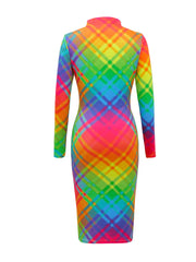 Graphic High Neck Mock Regular Sleeve Bodycon Dress