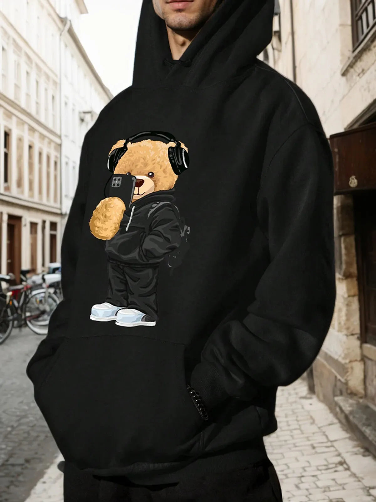Bear Graphic Hooded Regular Long Sleeve Hoodie