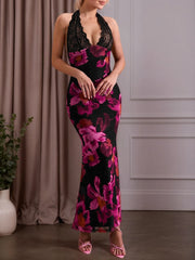Floral Lace Tie Bow Bodycon Dress