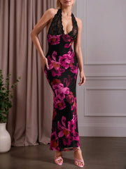 Floral Lace Tie Bow Bodycon Dress