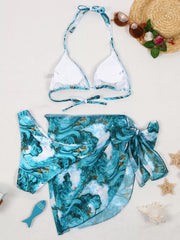Marble Print Lace-up High Rise Bikini Sets