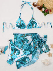 Marble Print Lace-up High Rise Bikini Sets