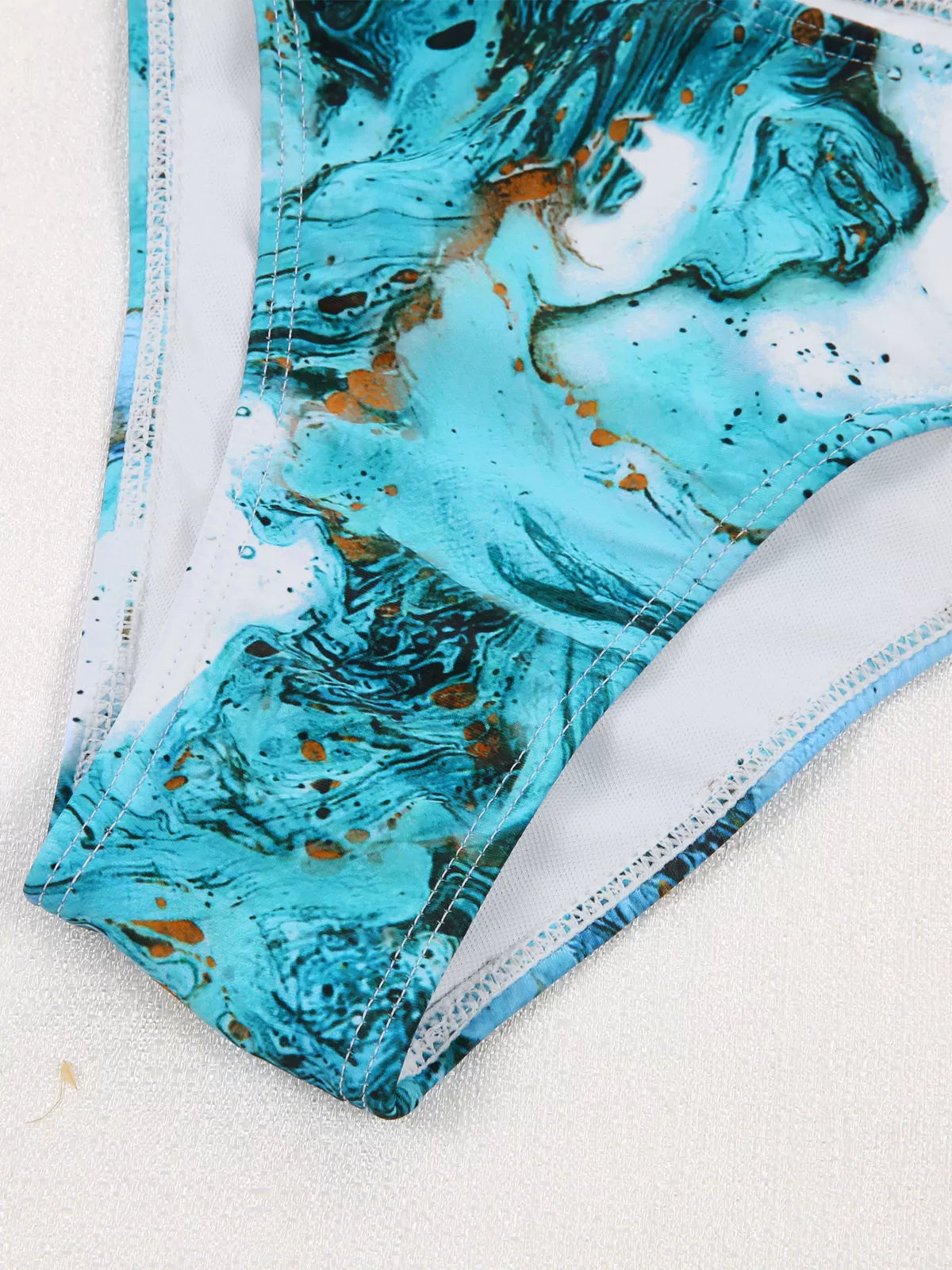 Marble Print Lace-up High Rise Bikini Sets
