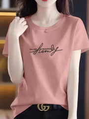 Graphic Letter Round Neck Short Sleeve T-shirt