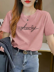 Graphic Letter Round Neck Short Sleeve T-shirt