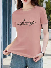 Graphic Letter Round Neck Short Sleeve T-shirt