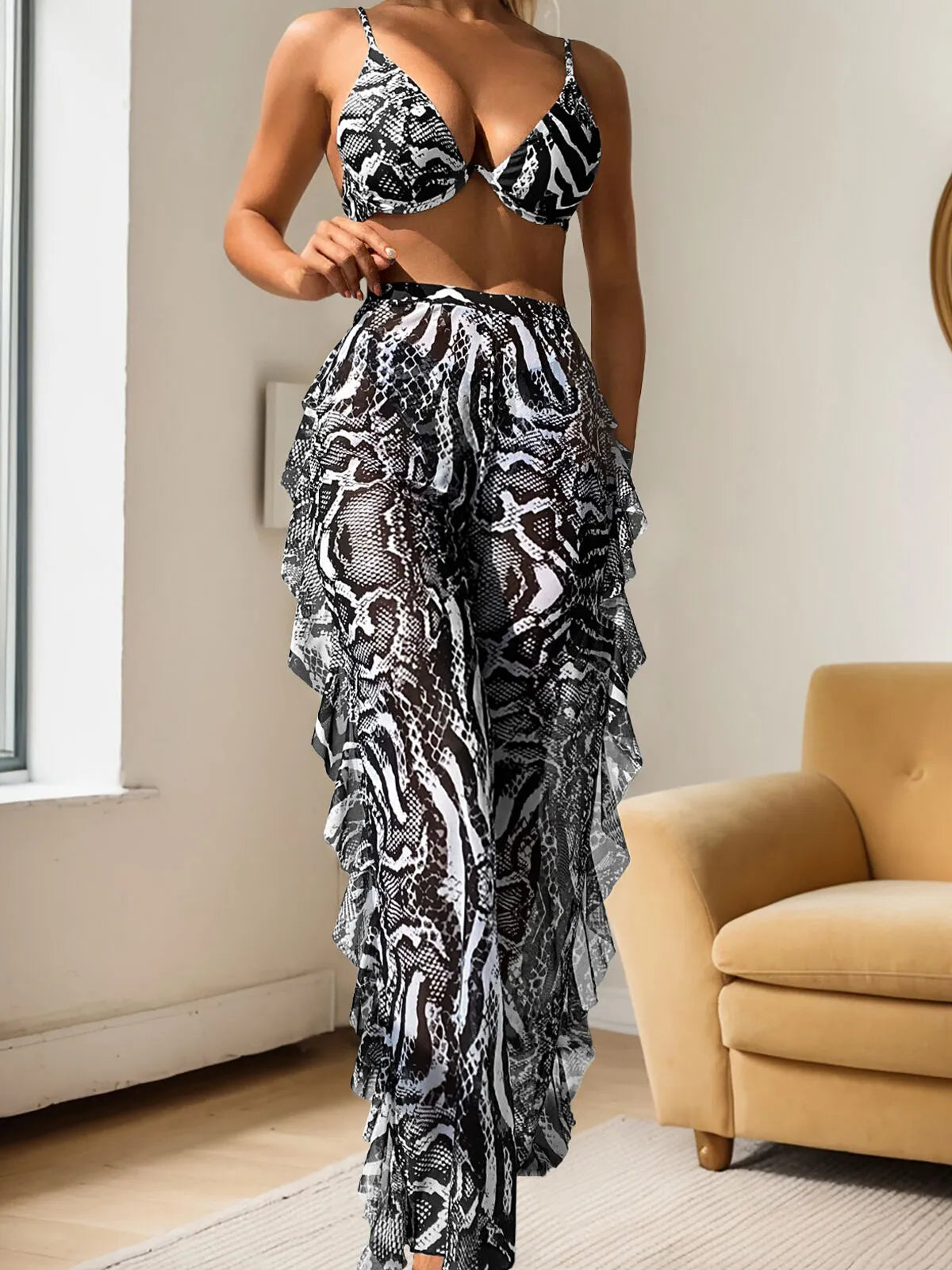 Graphic Snakeskin Low Rise Sexy Bikini Sets