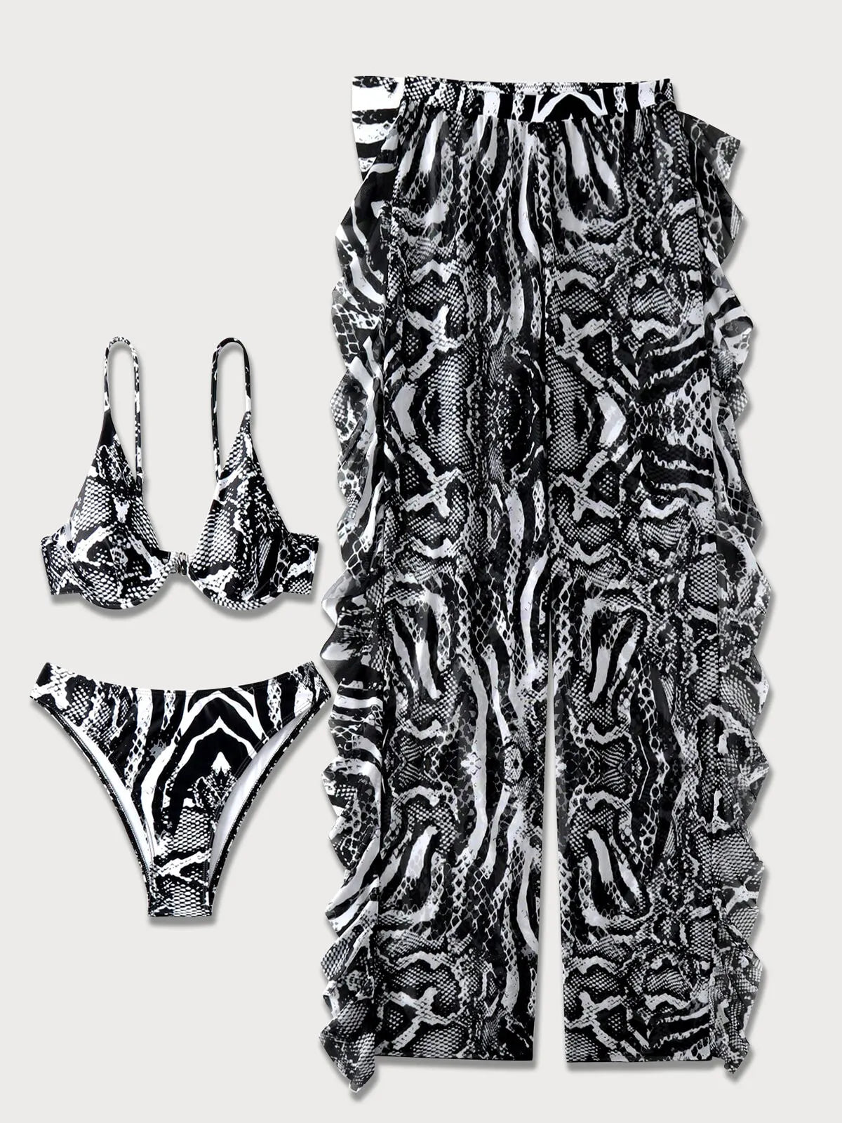 Graphic Snakeskin Low Rise Sexy Bikini Sets