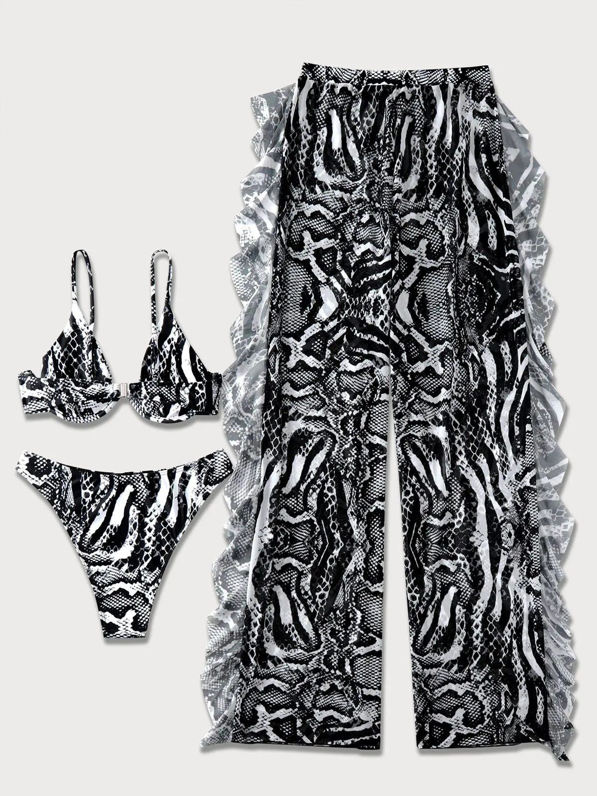 Graphic Snakeskin Low Rise Sexy Bikini Sets