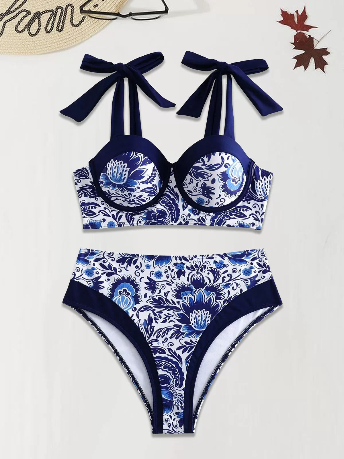 Graphic Plants Low Rise Spaghetti Strap Bikini 