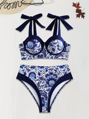 Graphic Plants Low Rise Spaghetti Strap Bikini 