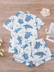 Graphic Ocean Turtle Star Print Pajama Shorts Set