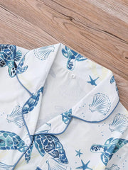 Graphic Ocean Turtle Star Print Pajama Shorts Set