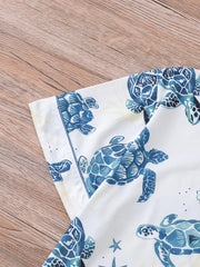 Graphic Ocean Turtle Star Print Pajama Shorts Set