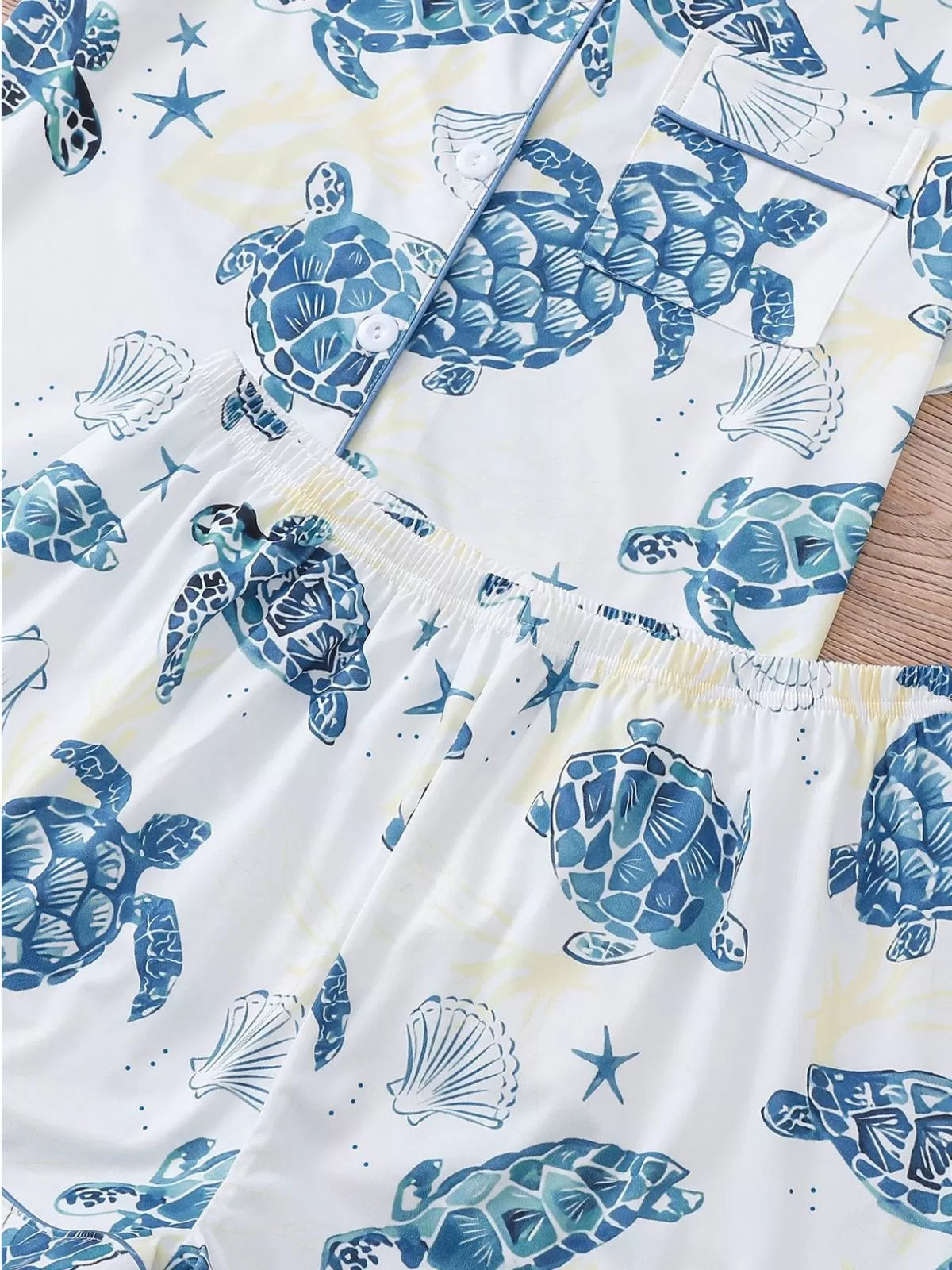 Graphic Ocean Turtle Star Print Pajama Shorts Set