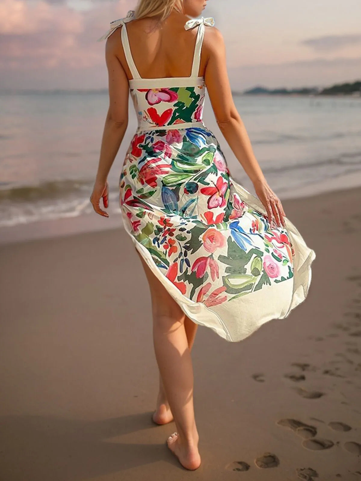Graphic Spaghetti Strap Sleeveless One-piece Sets