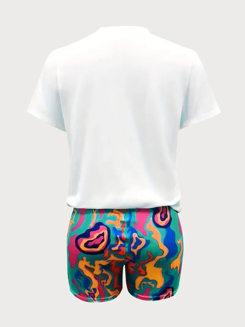 Animal Round Neck T-shirt & All Over Print Shorts