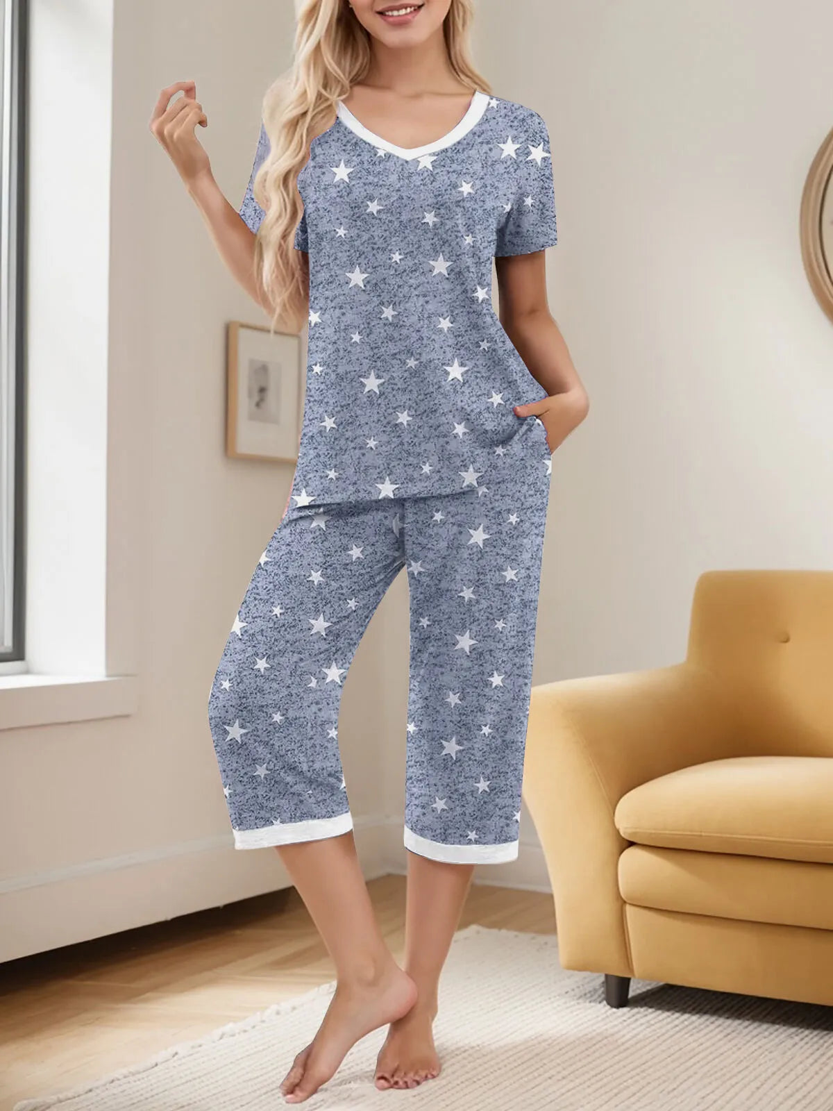 Star Graphic Regular Short Sleeve Pajama Shorts Set