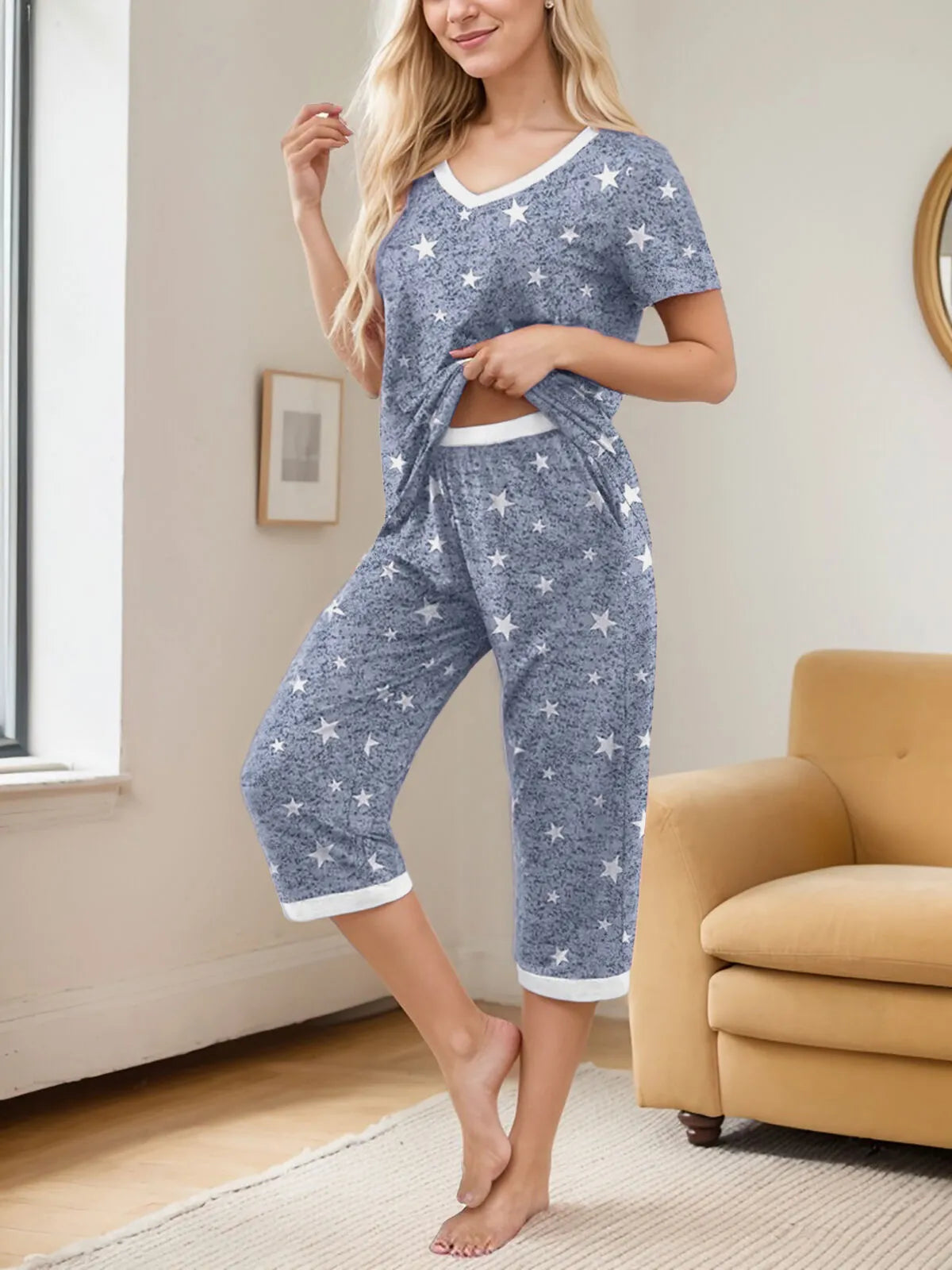 Star Graphic Regular Short Sleeve Pajama Shorts Set