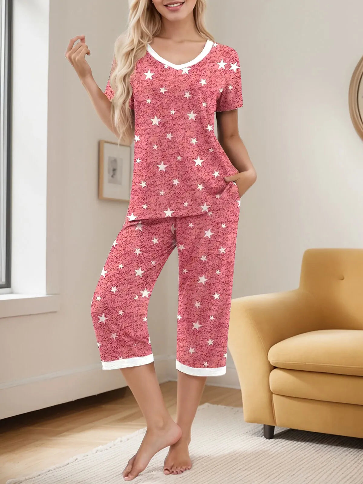 Star Graphic Regular Short Sleeve Pajama Shorts Set